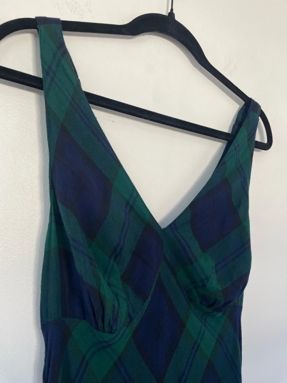 AVEC LES FILLES Green Blue Plaid Maxi Dress Slip Bias Cut Grunge Dark Academia M - Picture 3 of 9